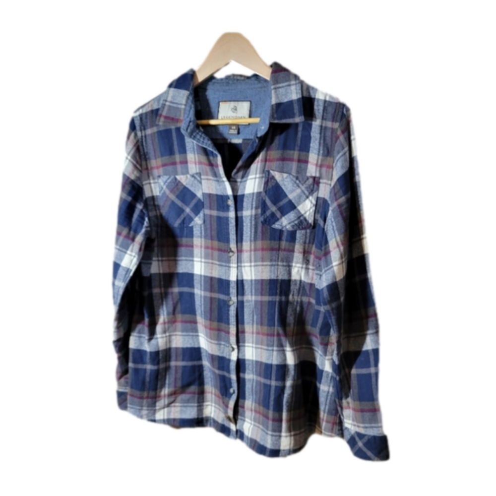 Legendary Whitetails large cotton luxury flannel plaid darted waist blue cream